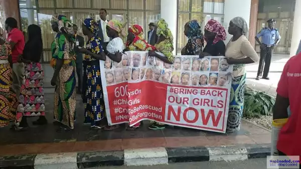 Photos: Parents Of Missing Chibok Girls Storm Aso Rock, Await Buhari